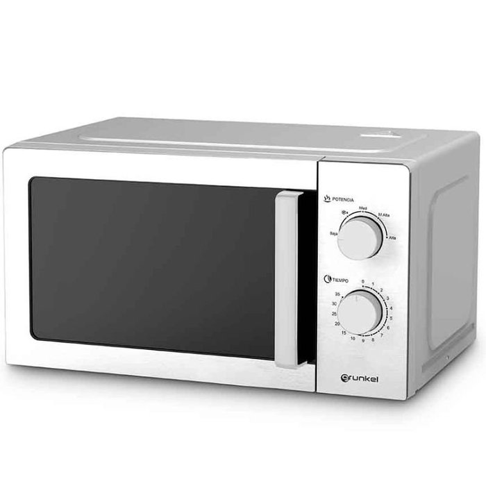 Grunkel MW-20INOX Microondas de Encimera 20 Litros 700W con Función Grill y Descongelación, Acero Inoxidable, Color Plata